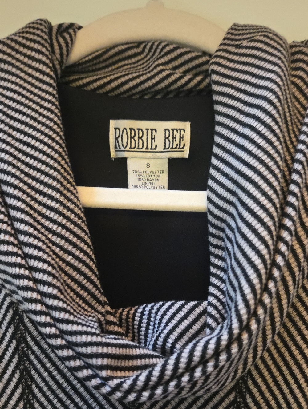 Robbie Bee Black and Gray Striped CowlNeck Dress